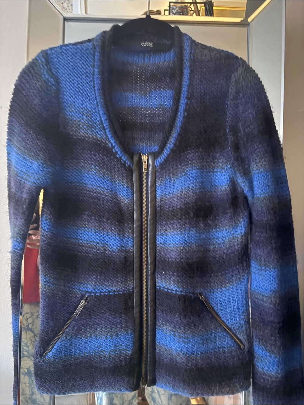 Cut25 by Yigal Azrouel Blue and Black Striped Knit Sweater